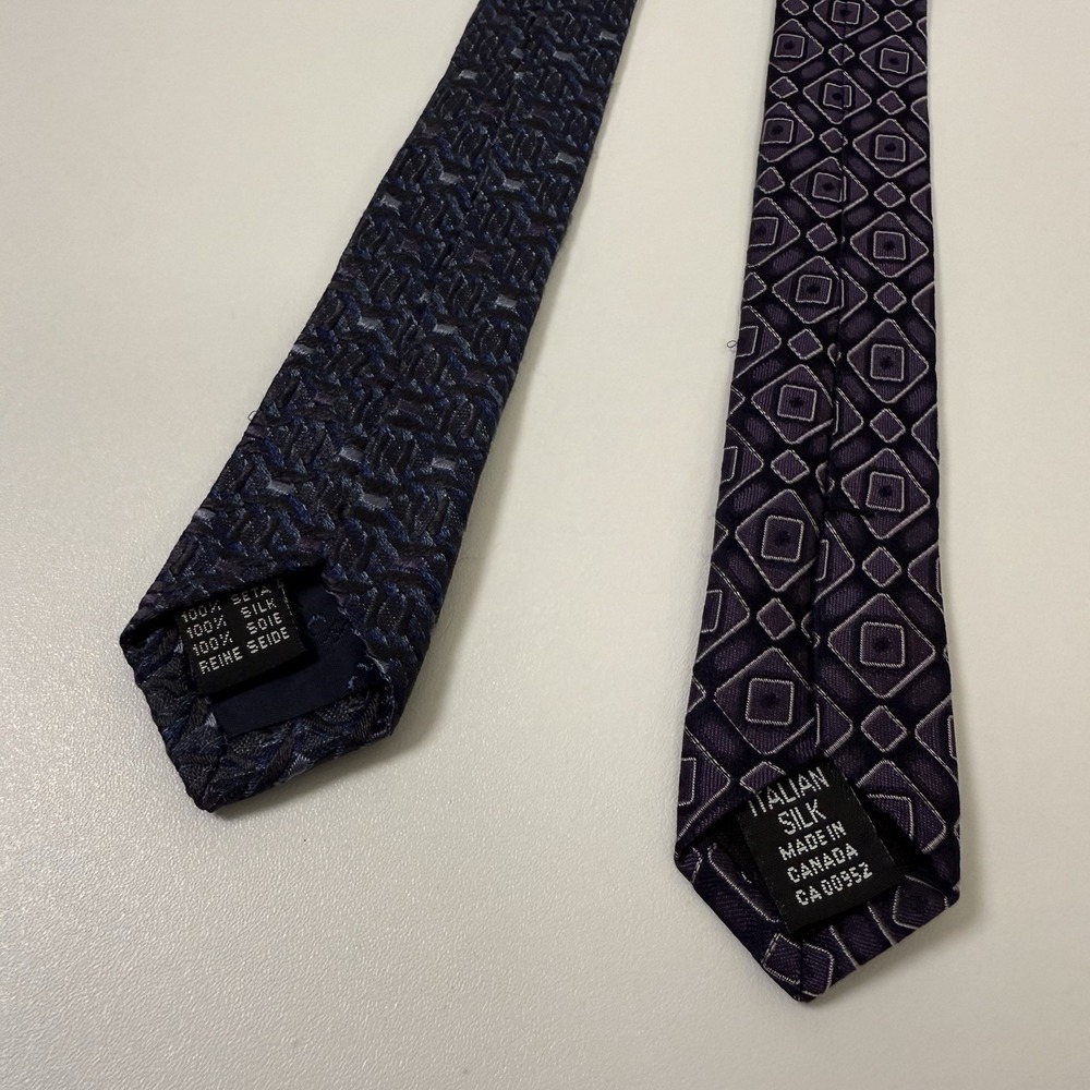 Lot Of 2 Bachrach Silk Necktie Purple Blue 60"x3.5" Geometric Classic Simple - Picture 6 of 14